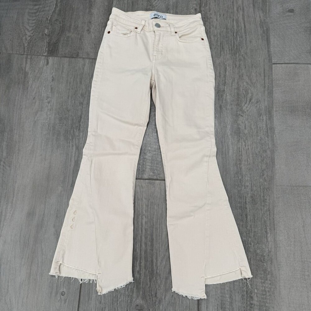 IRO Micki Cropped Flare Jean with Chewed Hem in Off White Size 25